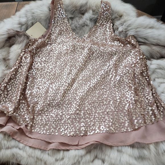 NWT Love On A Hangar Nude Sequince V Neck Tank Top Sz M - Picture 2 of 9